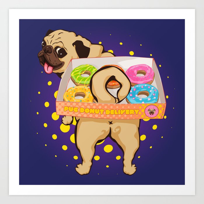Pug Donut Delivery Cute Chonky Dog Hardworking Art Print