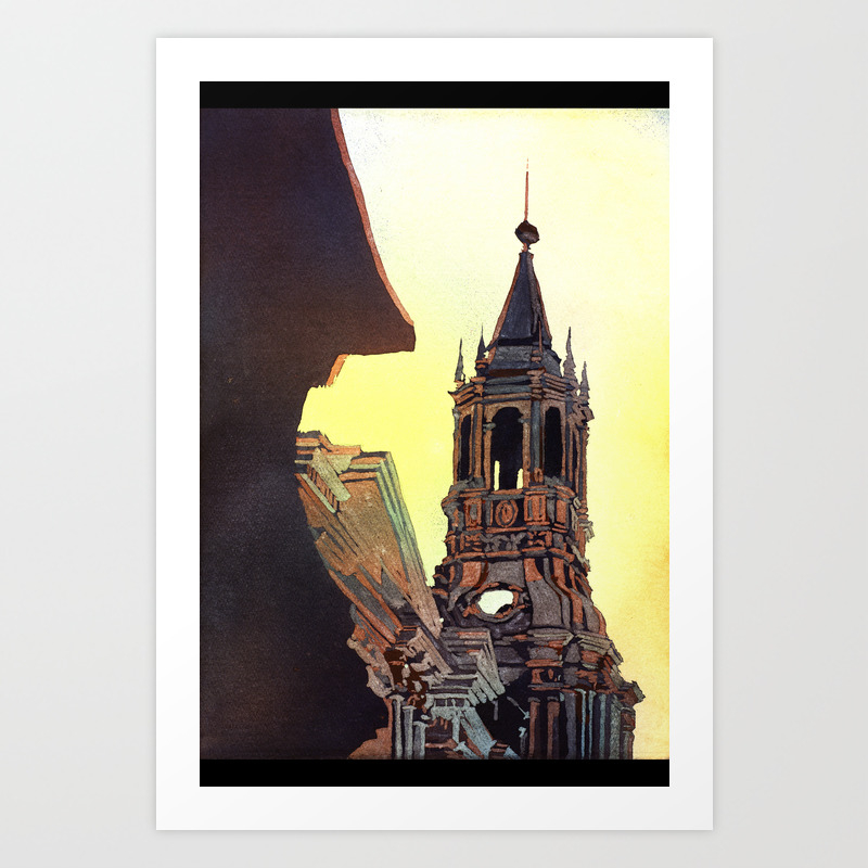 Watercolor Painting Of The Cathedral On The Plaza De Armas In Arequipa Peru Art Print By Rfoxpainting Society6