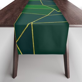 Geometric shapes,plane,triangles,polygons,hexagons,gold,green Table Runner