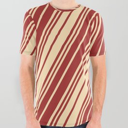 [ Thumbnail: Brown and Beige Colored Lines/Stripes Pattern All Over Graphic Tee ]
