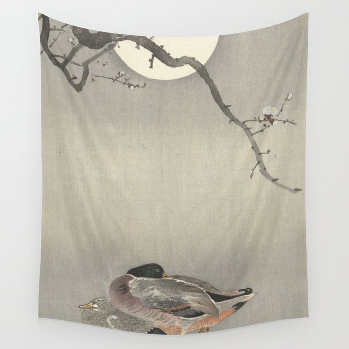 Ducks at full moon - Ohara Koson Wall Tapestry