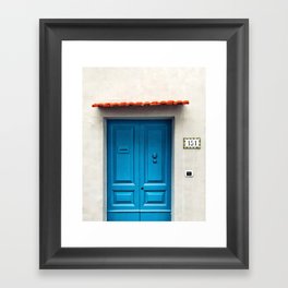 Doors of Positano, Italy - Blue Vertical Framed Art Print