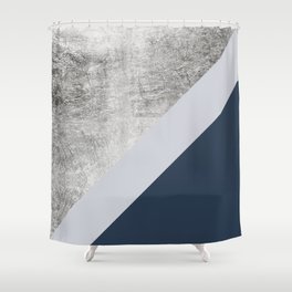 Modern minimalist navy blue grey and silver foil geometric color block Shower Curtain