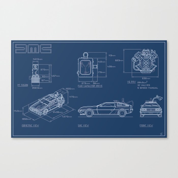DMC DeLorean Blueprint Canvas Print