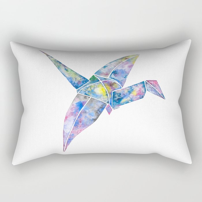 Watercolor Tsuru Crane Rectangular Pillow