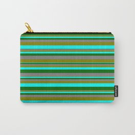 [ Thumbnail: Grey, Green, Aqua & Dark Green Colored Stripes/Lines Pattern Carry-All Pouch ]