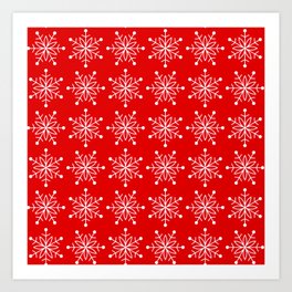 Christmas Snowflake Stars Pattern in Holly Jolly Red Art Print