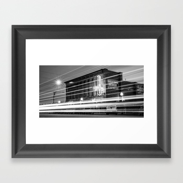 Fort Smith Light Trails And Brewery Neon - Monochrome Panorama Framed Art Print