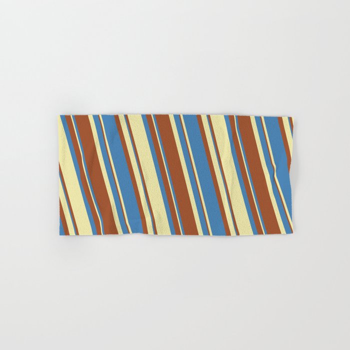 Blue, Pale Goldenrod, and Sienna Colored Stripes/Lines Pattern Hand & Bath Towel