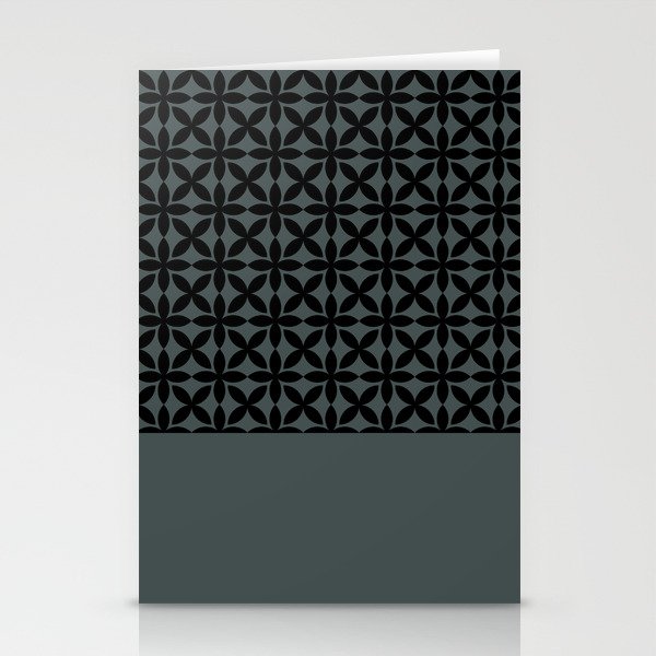 Black Square Petal Pattern on PPG Night Watch Pewter Green Stationery Cards