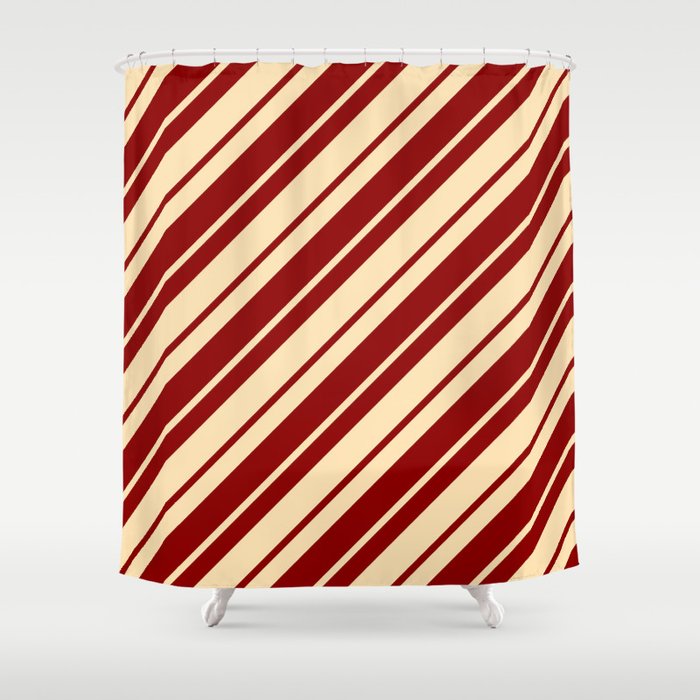 Beige and Dark Red Colored Stripes/Lines Pattern Shower Curtain