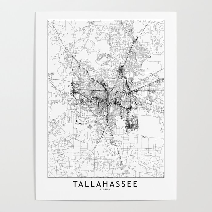 Tallahassee White Map Poster