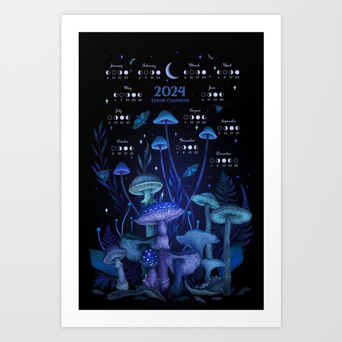 2024 Lunar Calendar - Enchanting Mushrooms Art Print