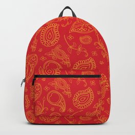 Red and Gold Indian Paisley Pattern Backpack