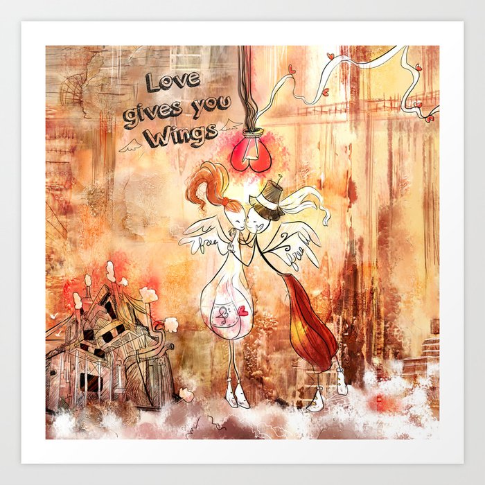 Objected Endurance square Love gives you Wings Art Print by Meli-melodie | Society6