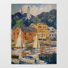 Rockport harbor, coastal Massachusetts, New England seacoast nautical maritime landscape painting by Gifford Beal Poster