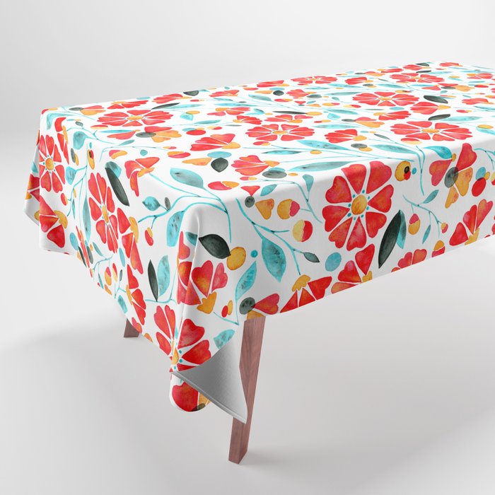 sweet florals - coral and teal Tablecloth