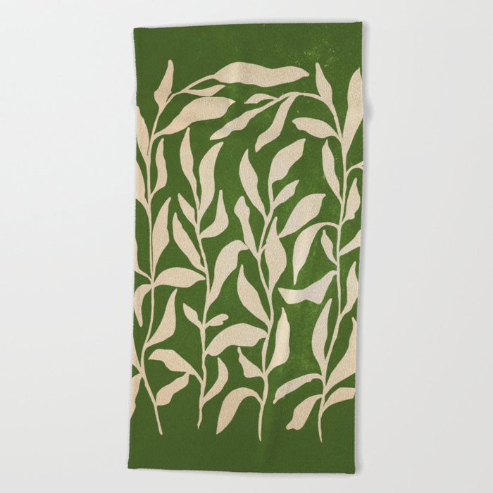 Olive Green Leaves: Mid Century Edition Beach Towel