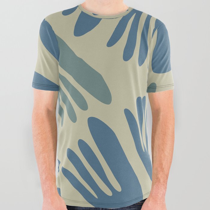 Big Cutouts Papier Découpé Abstract Pattern in Vintage Blue and Beige  All Over Graphic Tee