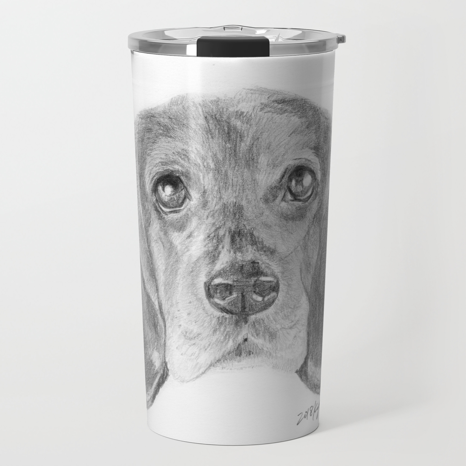 Beagle Dog Face Realistic Pencil Sketch Drawing Travel Mug By