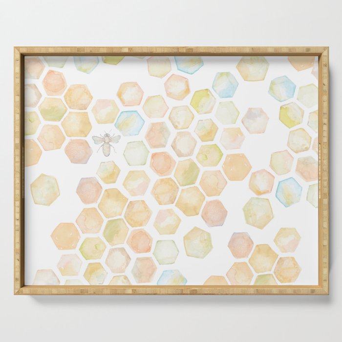 Bee and honeycomb watercolor Serving Tray