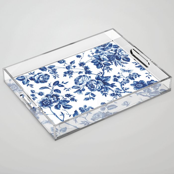 French Rose Toile Acrylic Tray