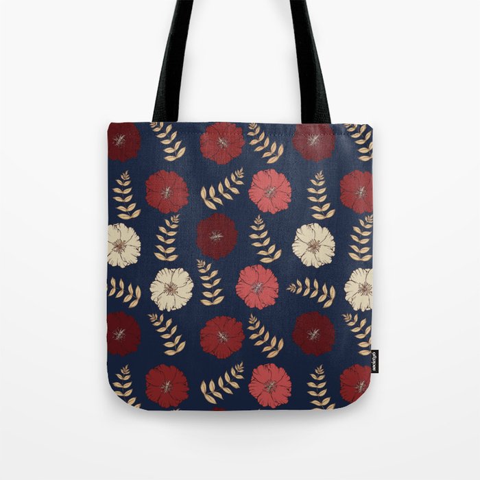 Blue and Burgundy flower Tote Bag