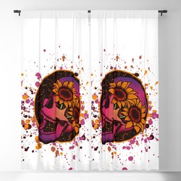 Purple Sunflower Skull Blackout Curtain