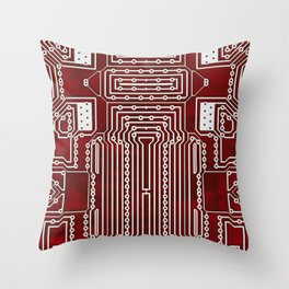 Red Geek Motherboard Circuit Pattern Throw Pillow