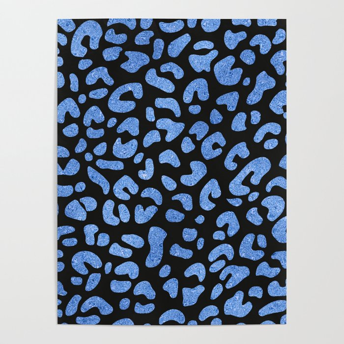 Blue Glitter Leopard Print Pattern Poster