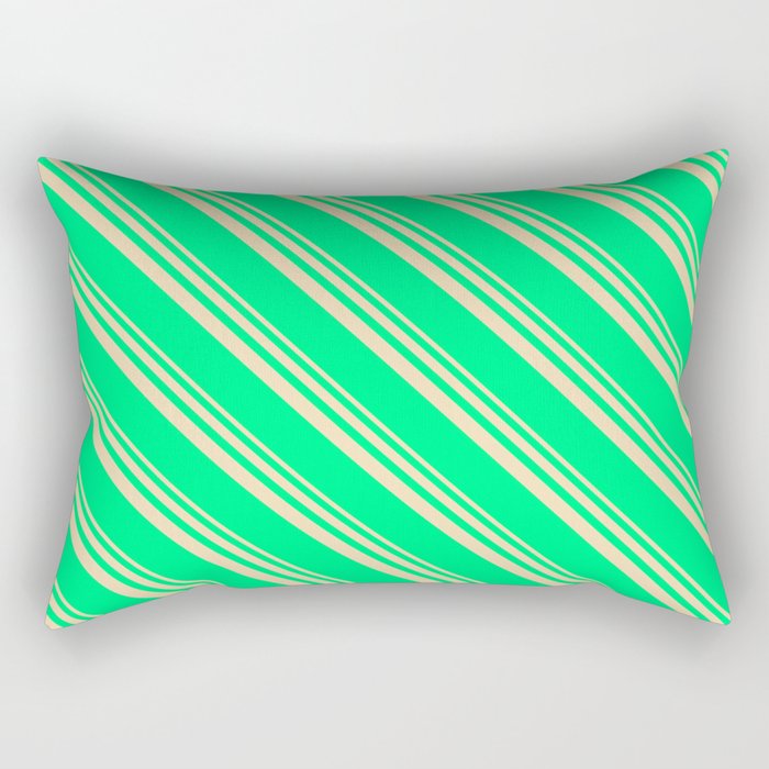 Tan & Green Colored Striped Pattern Rectangular Pillow
