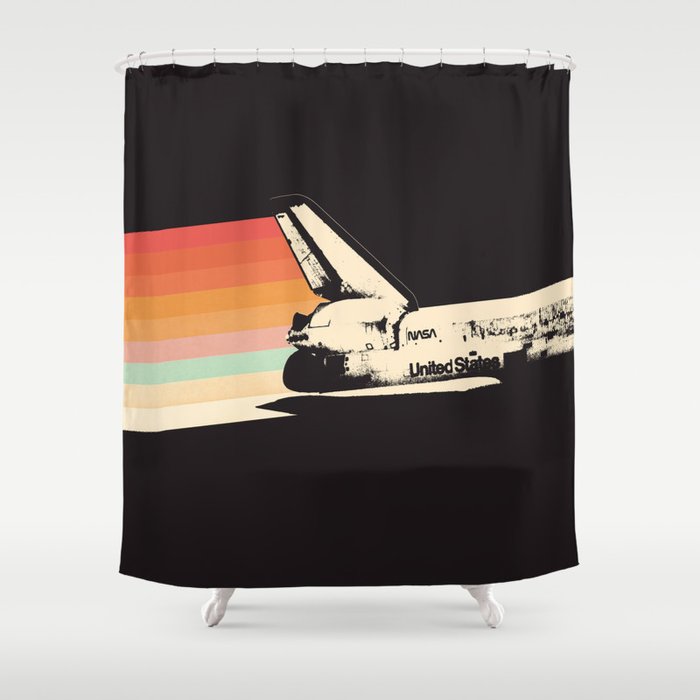 Spaceship - Rainbow Shower Curtain