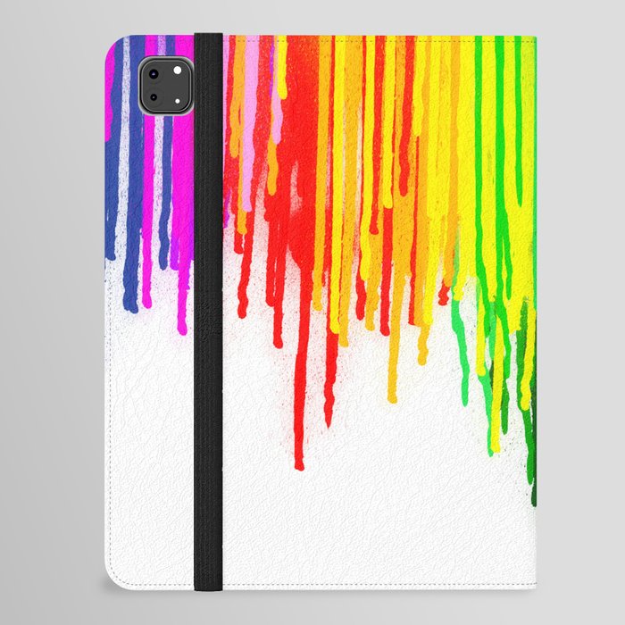 Rainbow Paint Drops on White iPad Folio Case