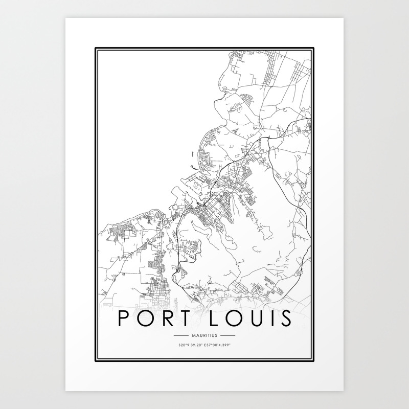 Port Louis City Map Mauritius White And Black Art Print By