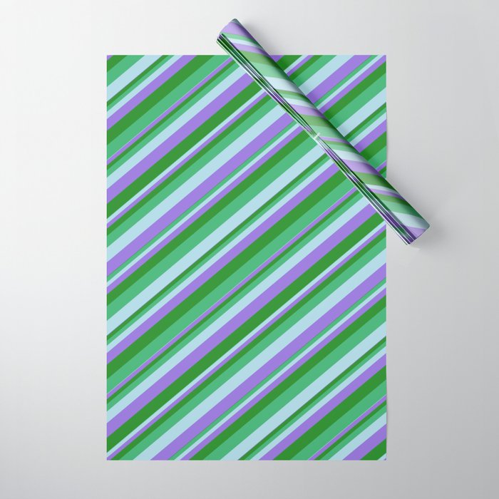 Sea Green, Light Blue, Purple, and Forest Green Colored Lines/Stripes Pattern Wrapping Paper