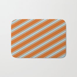 [ Thumbnail: Chocolate and Light Blue Colored Lined Pattern Bath Mat ]
