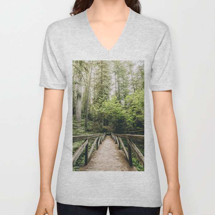 Forest Meditation - Redwood National Park Hiking V Neck T Shirt