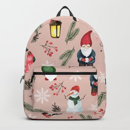 Seamless pattern with gnomes and Christmas elements. Watercolor hand drawn Backpack