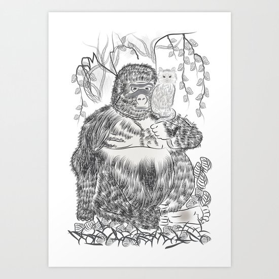 Jungle Gorilla and his Cat Art Print