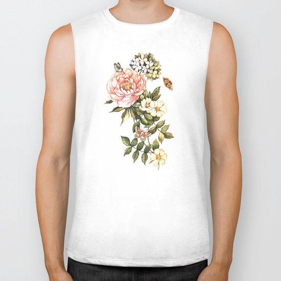 Vintage floral watercolor background Biker Tank