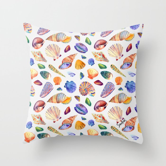 Watercolor Shells Throw Pillow