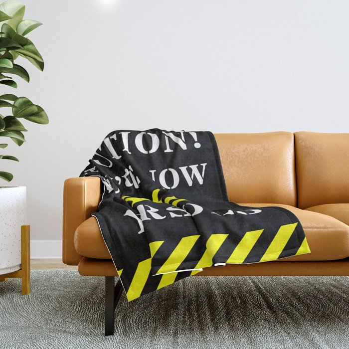 62nd Birthday - Warning Stripes and Stencil Style Text Throw Blanket