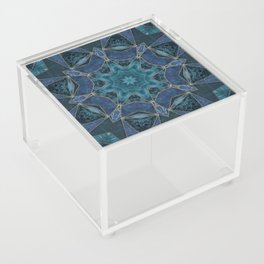 Elegant Blue Turquoise Marble Gemstone Mandala Design Acrylic Box