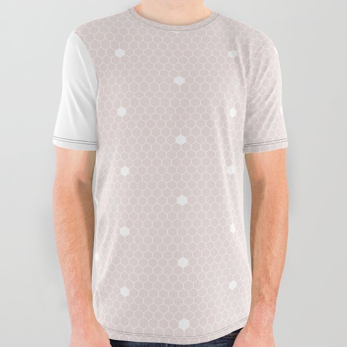 White Polka Dots Lace Vertical Split on Pastel Pale Pink All Over Graphic Tee