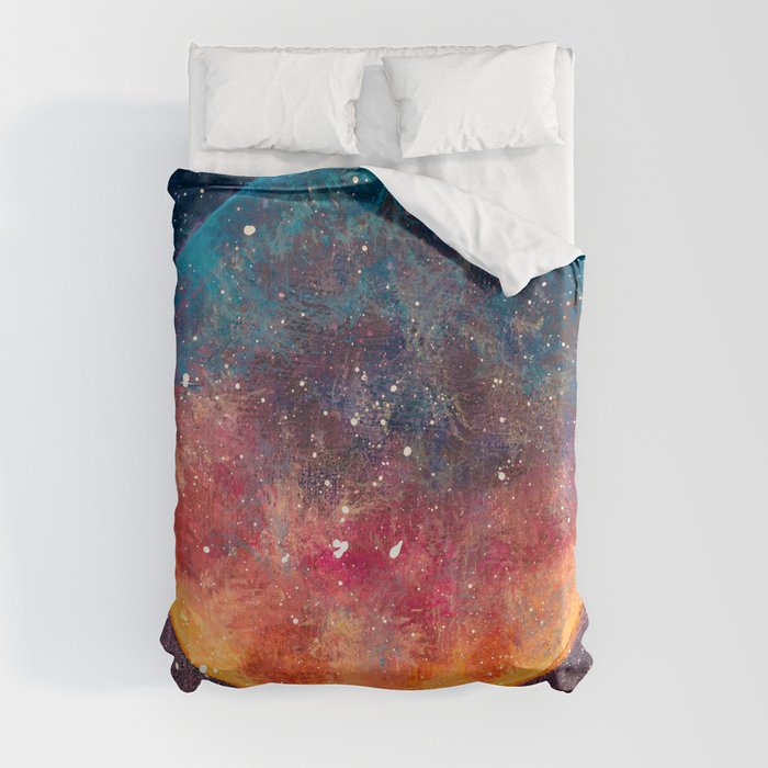 Fantastic oil painting beautiful big planet moon among stars in universe. Fantasy concept cosmos fine art paintingartwork illustration Duvet Cover
