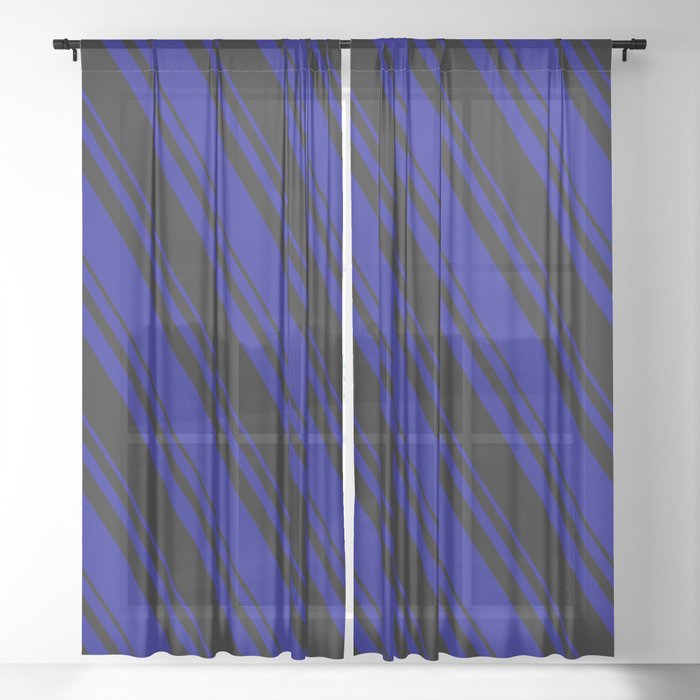 Black & Dark Blue Colored Lines Pattern Sheer Curtain