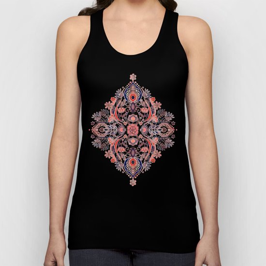 Modern Folk in Coral Red and Indigo Unisex Tank Top