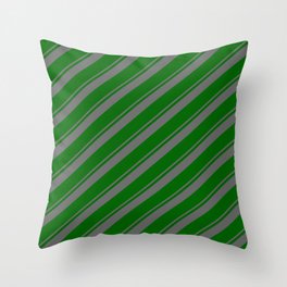 [ Thumbnail: Dim Grey & Dark Green Colored Lined Pattern Throw Pillow ]