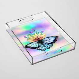 Blue Morpho Butterfly Rainbow Pride Acrylic Tray