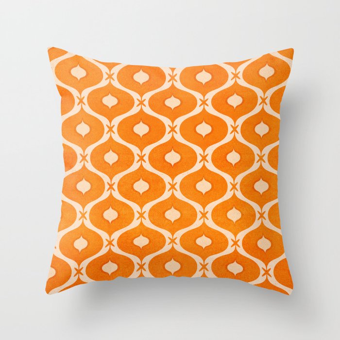 Vibrant Orange Ornament Pattern Throw Pillow